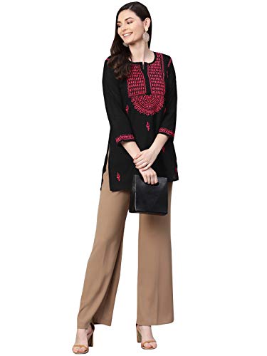 Image of Ada Women's Cotton Regular Fit Tunic Hand Embroidered Lucknow Chikankari Short Top Kurti A100554