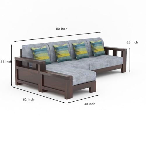 Image of Sheesham Solid Wood L-Shape Sofa for Living Room (L-Shape) (Mahogany)