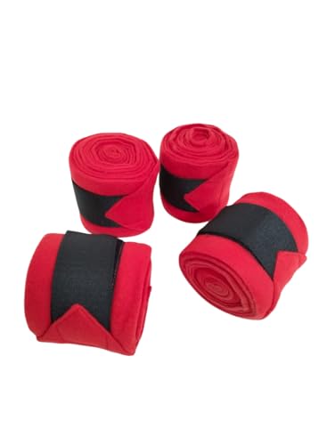 SIE EQUESTRIAN Horse Leg Bandage/Horse Leg wrap (Set of 4) Red, Blue, Navy Blue, and Black (RED)