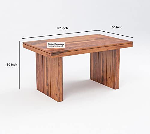 Image of Solid Wooden Dining Set 6 Seater Dining Table with Chairs | Sheesham Wooden Dining Table with 6 Chairs for Home and Hotels | Solid Wood Six Seater Dining Set in Honey Finish