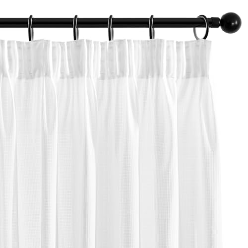 Deconovo Cortinas Visillos Blancos con Cinta Fruncidas 140x229 cm – 2 Cortinas Translúcidas, Compatibles con Riel o Barra, para Salón, Dormitorio y Ventanas