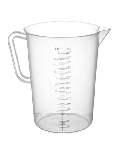 HENDI Caraffa Graduata in Polipropilene con Scala Graduata, Capacità 3 L, Brocca Trasparente con Manico e Beccuccio, Ø160x(H)240mm