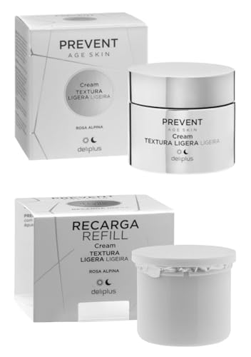 Pack 2 - Crema Facial 50 ml. + Recambio Facial 50 ml. Textura Ligera Prevent Age Skin. Piel normal, mixta y grasa. Rosa Alpina. Deliplus - Pack 2