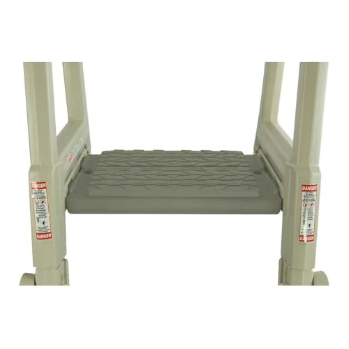 Confer Plastics Step-1X with 8000X Ground to Step Ladder: Above Ground Entry System, Dual Handrails, Slip-Resistant Steps, Supports 300 lbs, Easy Install – Made in USA, Warm Grey with Blue Step-1X