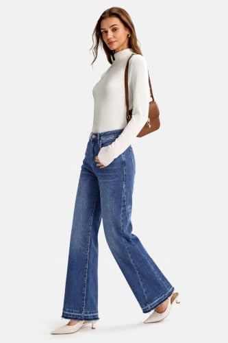 Arach&Cloz Women's Stretchy High Waisted Wide Leg Pants Baggy Jeans Trendy - image 4