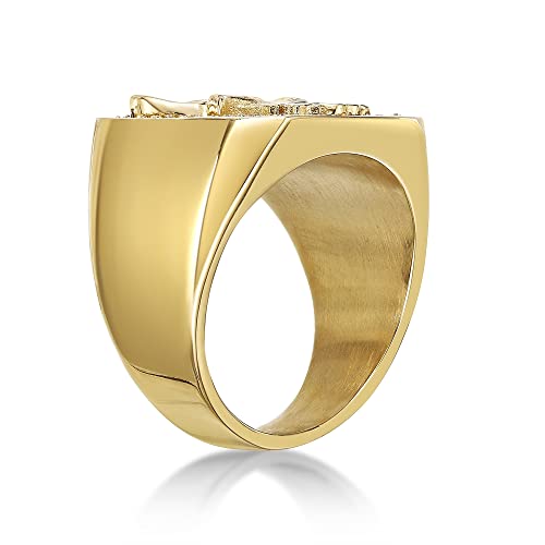 Metro Jewelry Eagle Signet Ring for Men in Stainless Steel with Yellow Gold Ion Plating and White Cubic Zirconia - Size 8 to 124