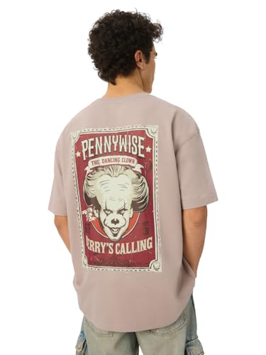 Image of The Souled Store IT: Derrys Calling Men and Boys Short Sleeves Round Neck Beige Graphic Printed Cotton Oversized T-Shirts