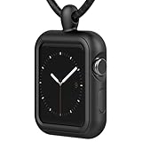 HALLEAST Compatible with Apple Watch Necklace Pendant Silicone Case Cover Replacement for iWatch Pendant Series 9 8 7 6 SE 5 4 3 2, 38 40 41 mm, Black