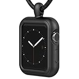 HALLEAST Compatible with Apple Watch 38mm 40mm 41mm 42mm 44mm 45mm 49mm Necklace Pendant Silicone Case Cover Replacement for iWatch Pendant Series Ultra/8/7/SE/6/5/4/3/2/1-Black