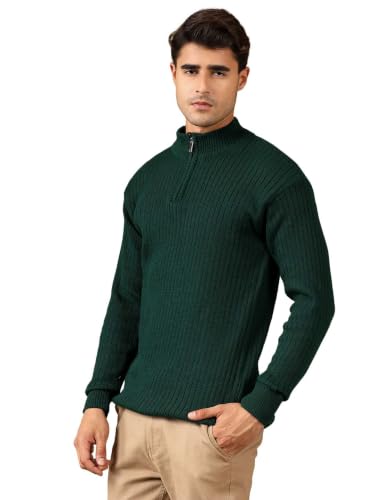 Image of Kvetoo Men High Neck Zipper Full Sleeve Woolen Winter Sweater