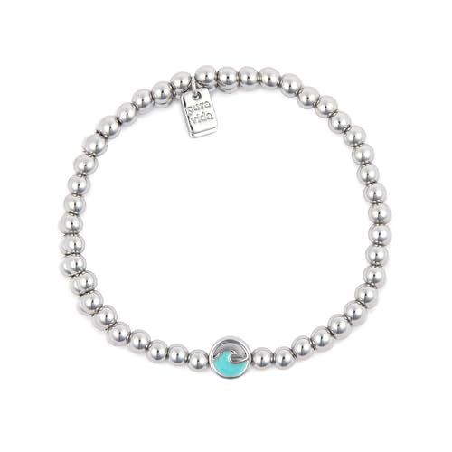 Pura Vida Bracelets Enamel Wave Charm Stretch Bead Bracelet for Women - Silver