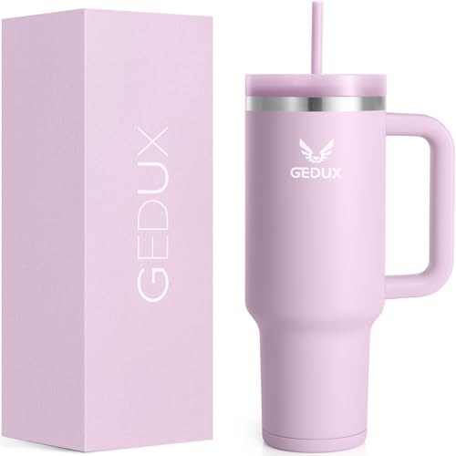 Image of Drinking Bottle with Straw, 1.2 L, Thermal Mug with Handle, Leak-Proof, Double-Walled Vacuum Insulation, Thermal Mug with Straw, Splash-proof Lid (Purple)