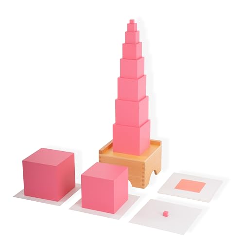 Premium Montessori Pink Tower with Stand & Cards – Solid Beechwood Sensorial Material, 10 Graded Cubes 1-10cm, Size Discrimination & Fine Motor Skills Toy for Toddlers, Homeschool Classroom Ages 3-6 by penepico - Used condition - Image 8