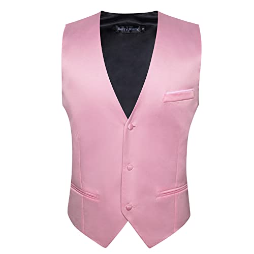 Barry.Wang Vest for Men Business/Leisure Dress Suit Vests V-neck 2 Pockets Wedding Party Tuxedo Satin Waistcoat4