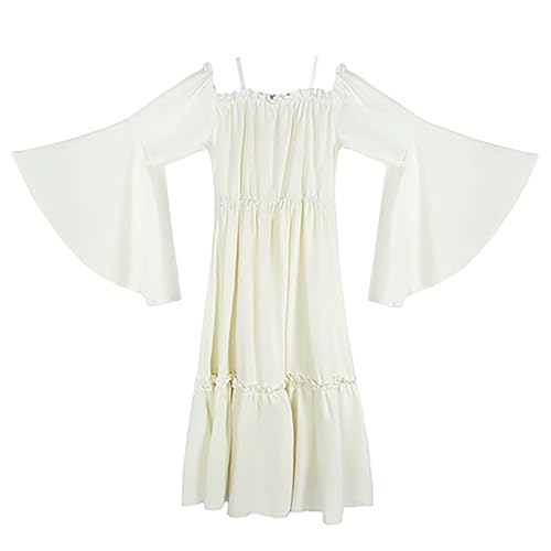 Girls Renaissance Dress Kids Medieval Princess Outfit Girls Square Collar Bundle Waist Long Sleeve Maxi Dress4