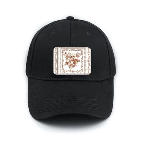 Casquette de baseball noire haut de gamme avec cadre à fleurs baroque et finitions soignées