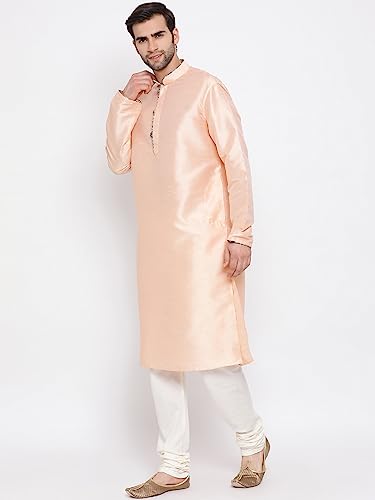 Image of VASTRAMAY Men's Peach Cotton Silk Kurta Pyjama Set VASMK098PHnP 38
