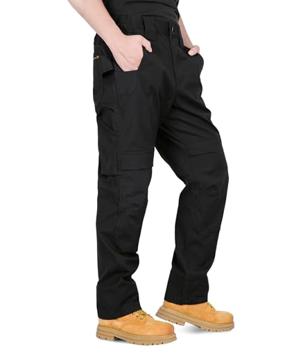 Image of BOCOMAL FR Pants for Men Stretch Knee Pads Opening Flame Resistant Utility Reinfoced Work Carpenter Jeans Relaxed Fit Black