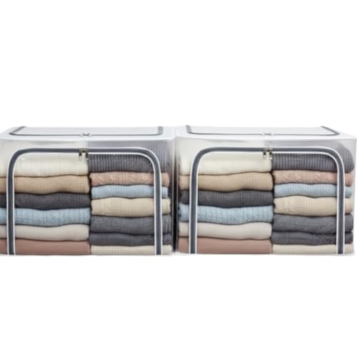 Image of RENVA 2 PCS polycotton Clothes Storage Organizer Bins, Foldable Storage Bins-Cloth Steel Frame Storage Box with Foldable Clear Window & Reinforced Handles 50 * 40 * 30CM (Transparent, 66L-2)