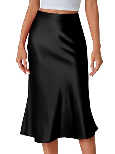LYANER Women's Elegant Satin A-Line Midi Skirt