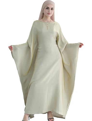 Image of Dubai Bat Sleeve Dress Shiny Robe for Women Muslim 1pc Abaya Eid Prayer Clothes Soft Dubai Travel Party Dress Maxi Abaya