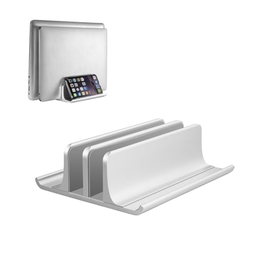 Vaydeer Double Adjustable Vertical Laptop Stand Newly Designed 2 Slots Aluminum Desktop Dual Holder for All MacBook/Chromebook/Surface/Dell/iPad Up to 17.3 Inches - Black