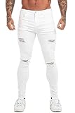 GINGTTO Herren Jeans Mit Löcher Stretch Slim Fit Weiße Denim Hose Knie Ripped 32/30