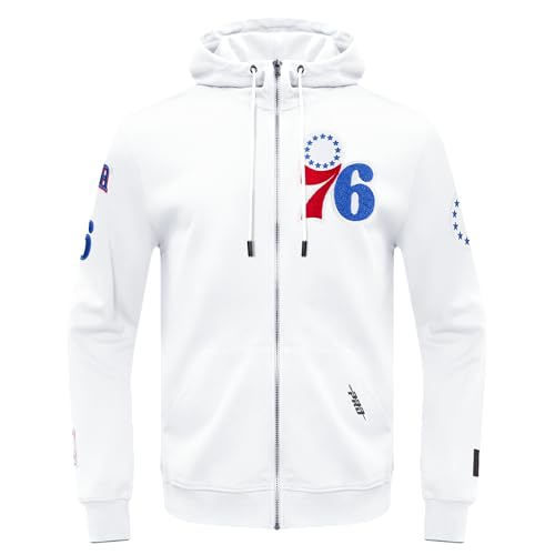 Pro Standard Mens NBA Philadelphia 76Ers Classic Chenille Full Zip Hoodie White