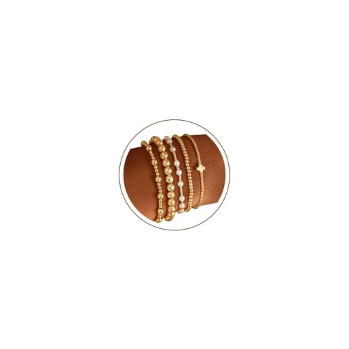 M MOOHAM Gold Bracelets for Women, 14K Gold Plated Beaded Bracelet - image 1