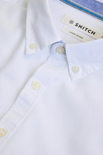 Image of SNITCH Men Smart Casual Shirt | Regular Fit Full Sleeve Button-Down Collar Solid Style | Breathable Cotton Linen Blend & Lightweight Fabric for Office