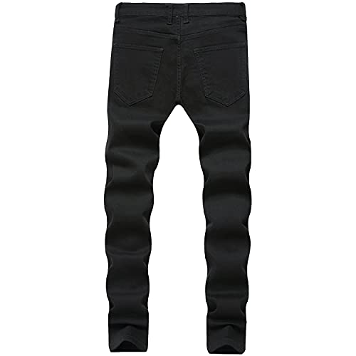 Men's Distressed Stretch Ripped Jeans Vintage Zipper Holes Hip Denim Pants Straight Skinny Fit Jeans2