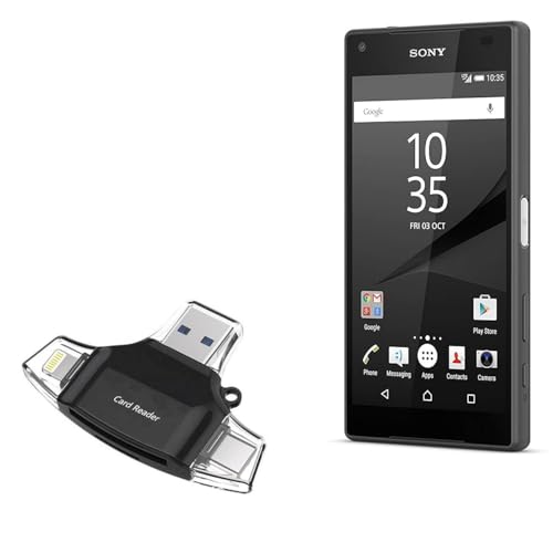 BoxWave Smart Gadget Compatible with Sony Xperia Z5 Compact - AllReader SD Card Reader, microSD Card Reader SD Compact USB - Jet Black