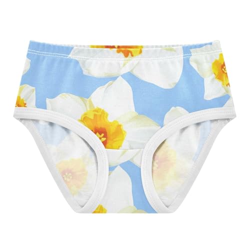 Toddler Underwear Custom 2t Cotton Panties Little Girl Funny Briefs Kids Undies White Daffodil Flowers Floral Blue