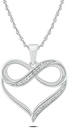 1/20cttw Diamond Infinity Heart Pendant Necklace for Women in 10k Yellow, Rose or White Gold, Women’s Infinity Heart with Diamond Accents Necklace, 18″ Rope Chain