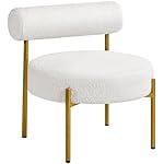 Yaheetech Boucle Accent Chair, Modern Tufted Vanity Chair, Cozy Sherpa Barrel Chair with Gold Legs, Club Chair for Living Room Bedroom Vanity Room Home Office, White