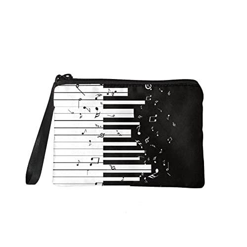 COEQINE Piano Pattern with Coin Purse for Women Girls Small Soft Wallet Mini Card Holder Organizer Tote Handbag Music Black White