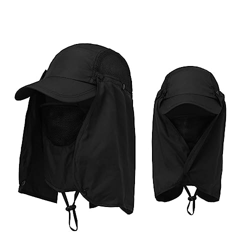 Generisch Damen und Herren Outdoor-Sonnenhut, und Wandermütze mit Gesichts- und Halsabdeckung, 50+, Outdoor-Sportbekleidungszubehör Sonnenhut Mädchen Nackenschutz 53 (Black, One Size)