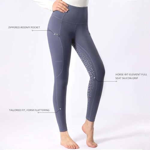 Harrison Howard Women'S Full Seat Silicon Grip Equestrian Breeches Horse Riding Tights High Waisted Leggings For Women Blue Large thumb #3