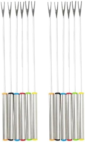 jojofuny 12pcs Stainless Steel Fondue Forks for Cheese and Meat with Heat-resistant Long Handles, Easy to Clean Dipping Forks for Hot Pot Cooking and Outdoor Barbecue
