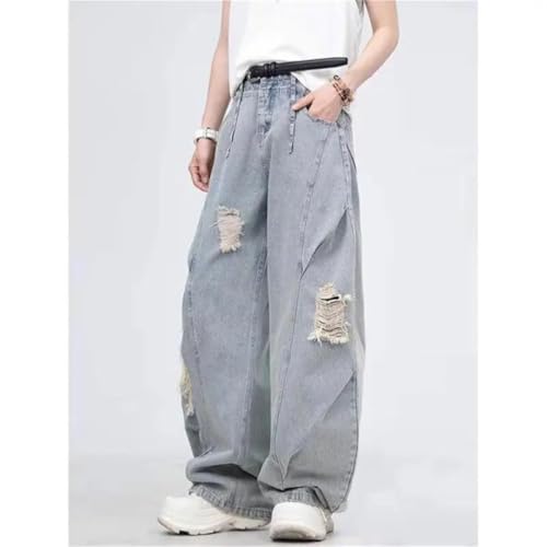 Men's American Retro Washing Scimitar Jeans Ripped Design Wide-Leg Trousers2