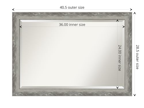 Image of Amanti Art Framed Vanity Mirror | Bathroom Mirrors for Wall | Waveline Silver Narrow Mirror | Wall Mounted Mirror | Large Mirror | 28.38 x 40.38