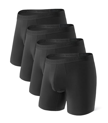 DAVID ARCHY Men's Modal Boxer Briefs, Breathable Soft Anti-Chafe Comfort Underwear, Dual Pouch Support with Fly, 3 or 4 Pack(L, Black)