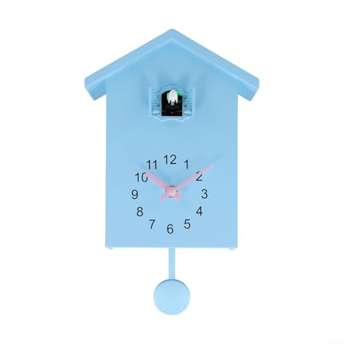 Honseadek Horloge coucou minimaliste avec pendule en ABS, volume réglable et nombre de bips, pour décoration d'intérieur, fonction silence nocturne (bleu)
