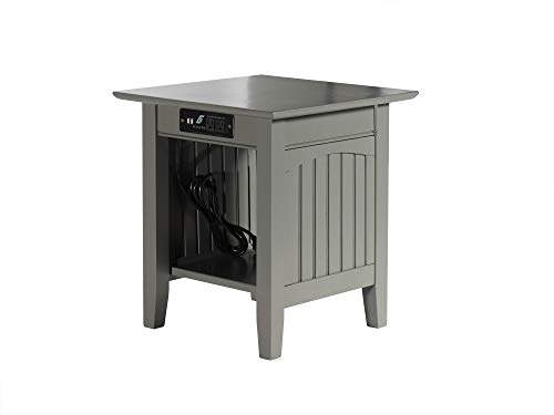 Atlantic Furniture Nantucket End Table with Charging Station, Grey