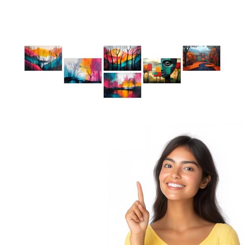 Image of SiddArtify Modern Abstract Wall Art Prints Set - Colorful Tree Poster Decor for Living Room Bedroom Office - Set of 2-4x6 Inch - Board (Pack of 6) - Sticker (Pack of 6)