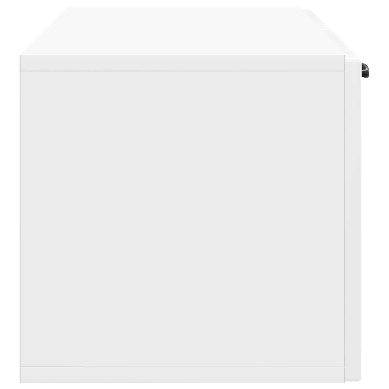 Mueble para TV montado en la pared, color blanco brillante, 98 x 31 x 30 cm, moderno mueble bajo de madera para salón, mueble de TV colgante con 2 puertas giratorias y espacio de