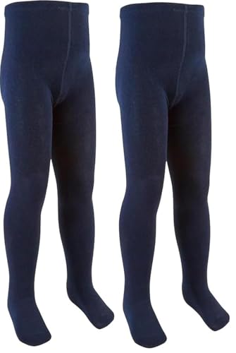 COSHAL® 2 mallas de algodón para niñas, uniformes, para escuela, cálidas, gruesas, para invierno, para la escuela, lisas, suaves, uso diario, Azul marino (2 mallas), 13-14 años