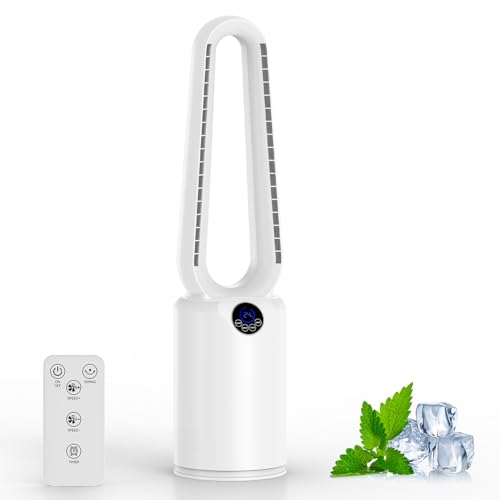 Ventilateur Colonne Sans Pale 90cm | 24 Vitesses & 8m/s Vent Puissant | Silencieux 20dB avec Télécommande, Minuteur 12h, Filtre Amovible | Ventilateur Tour...