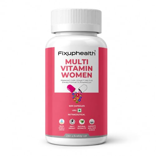 Image of Fixuphealth Multivitamin Capsules for Women | Multivitamin with Probiotics, Omega 3, Evening Primrose Oil, Vitamins C, D & B12, Magnesium & Zinc | Immunity, Energy & Daily Wellness Support | 60 Capsules