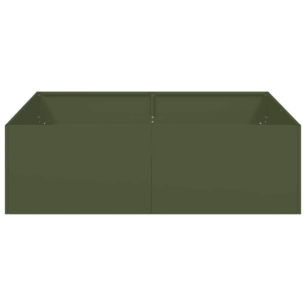 Ogrodnik ze stali walcowanej na zimno oliwkowa zieleń 100x100x30 cm | Łóżko na rośliny, warzywa, zioła, otwarte dno do drenażu, uchwyty wewnętrzne dla stabilności